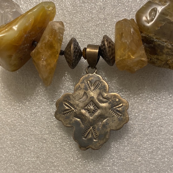 Amazing Natural Stone & Silver Statement Necklace - Yellow Opal, Citrine, Quartz - Picture 9 of 16